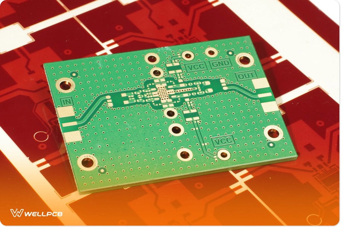 A PCB showing the traces