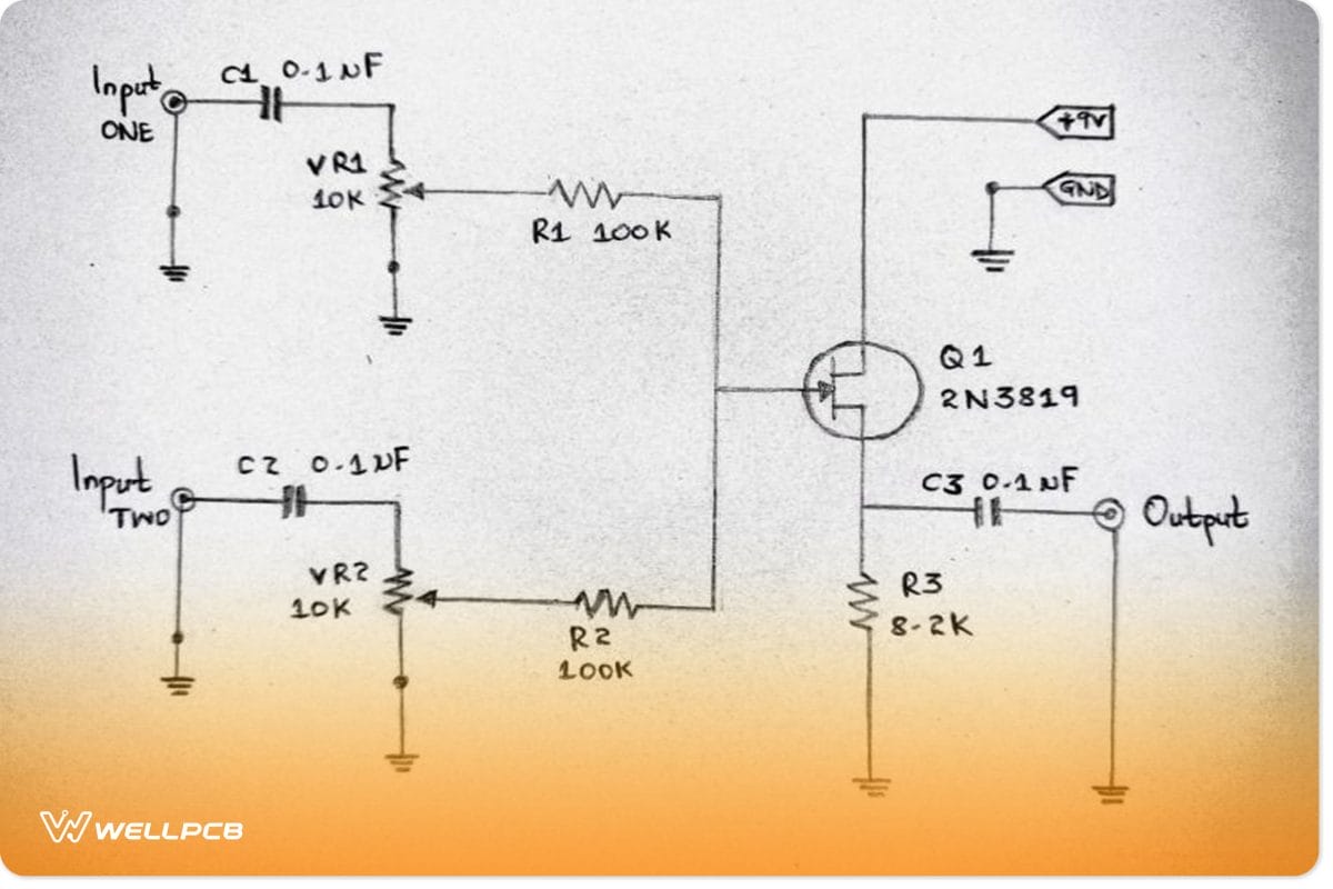 Audio Mixer with LF353 circuit