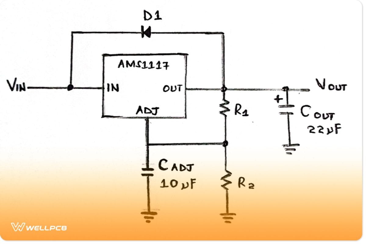 Circuit diagram of a fixed voltage regulatorΒ