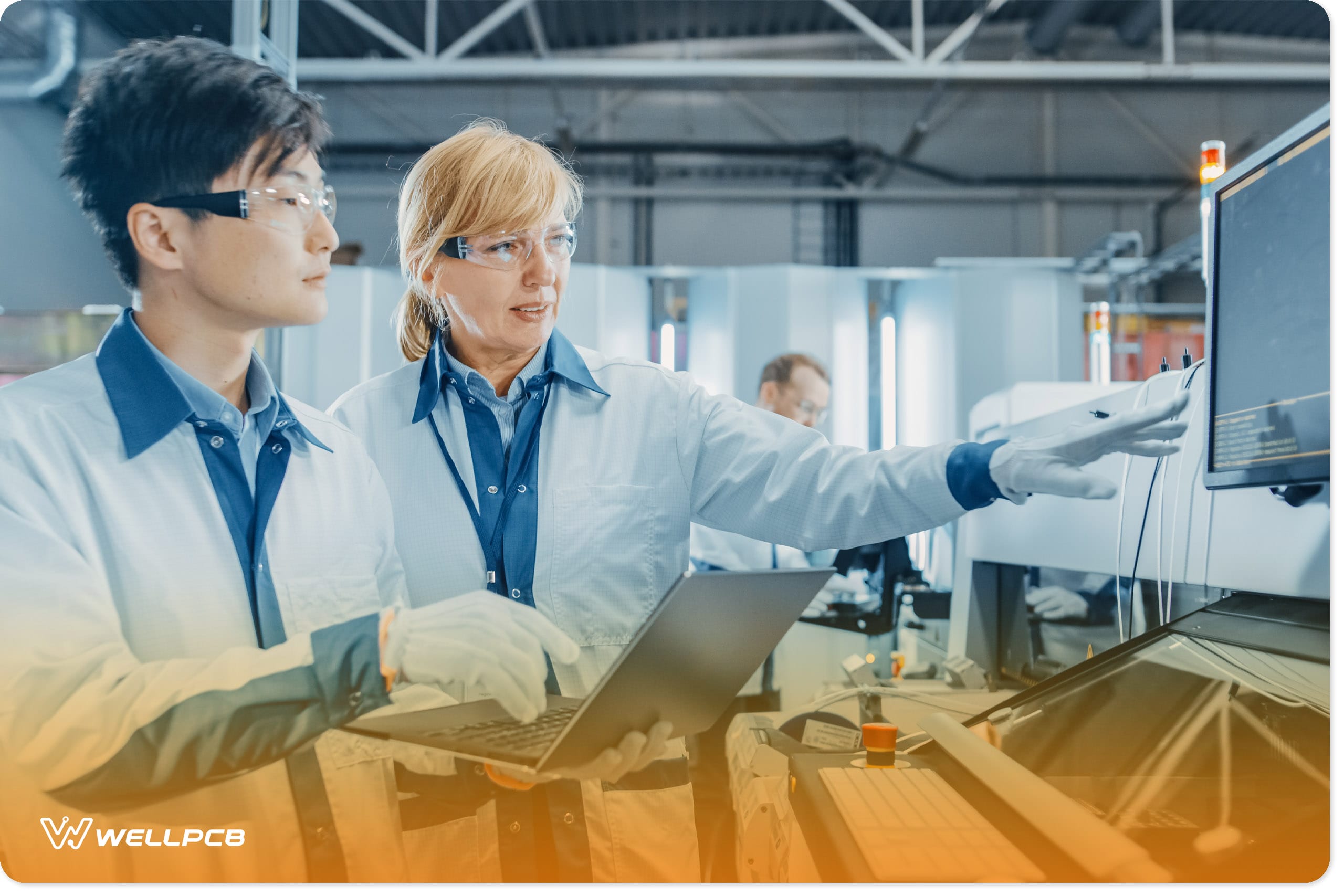 Factory workers checking for SMT faults