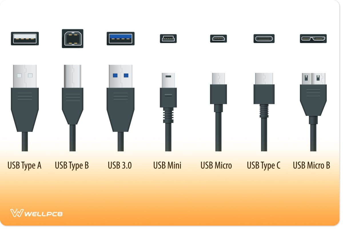 Flat Black USB Types Port Plug Stock Vector