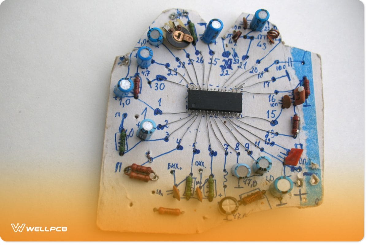 Flexible resistor and capacitors on a cardboard