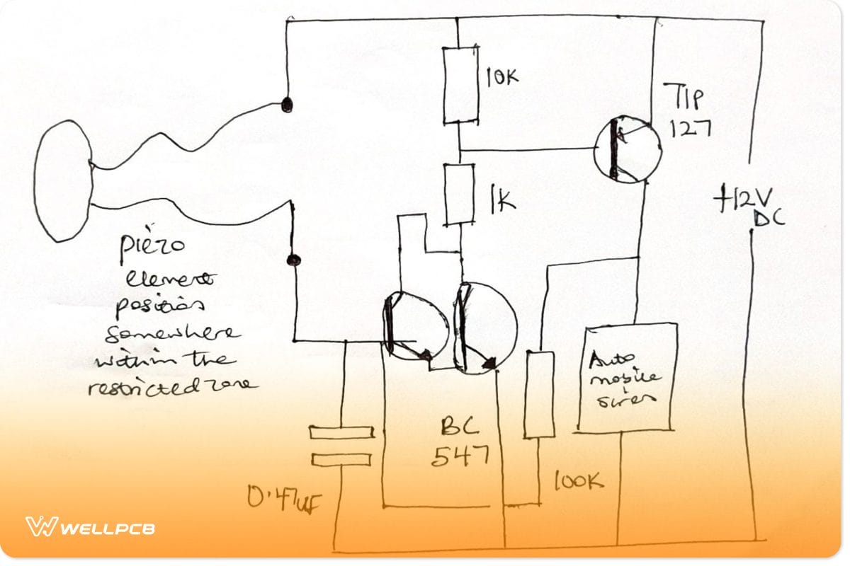 Intruder Alarm Using a Piezo Electric Sound Sensor Circuit Image