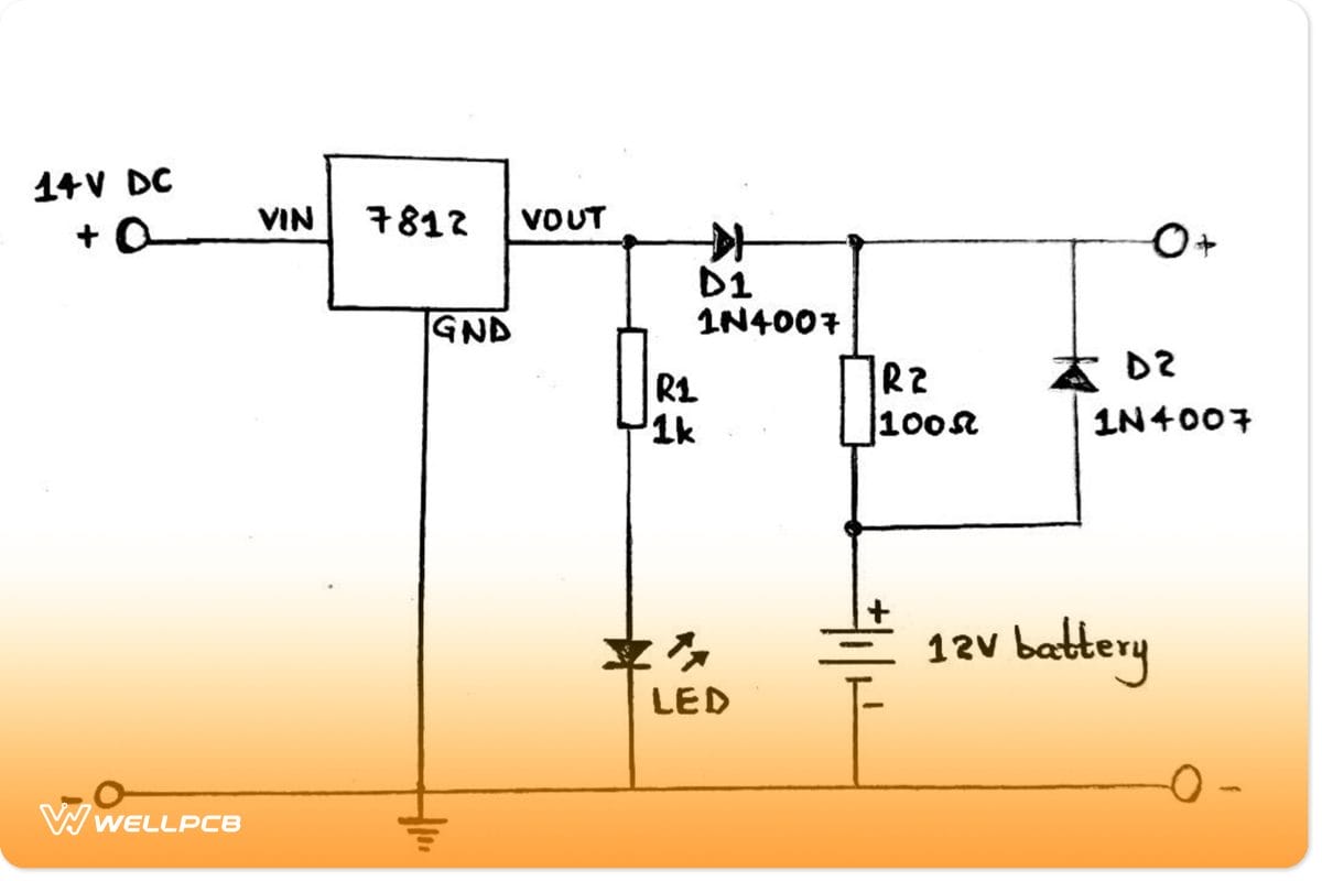 Schematic diagram of a battery backup circuitÂ