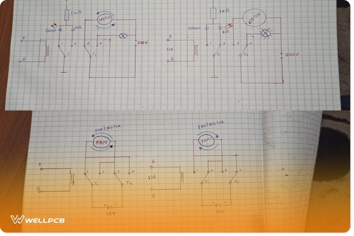 Switching between two different loads with a DPDT switch