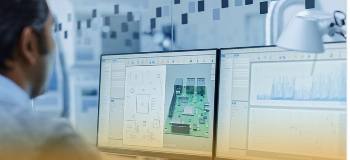 The man designing a printed circuit board