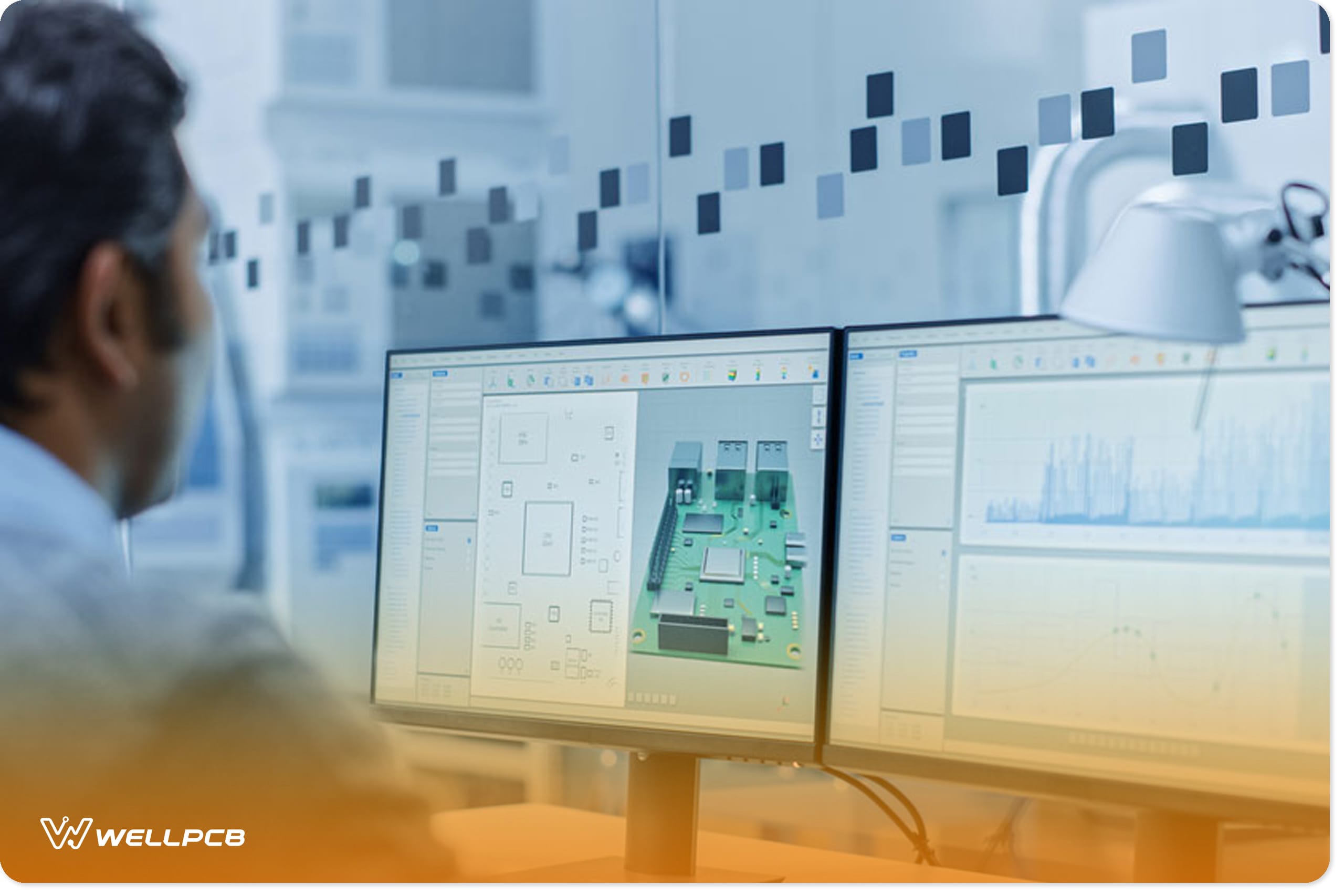 The man designing a printed circuit board