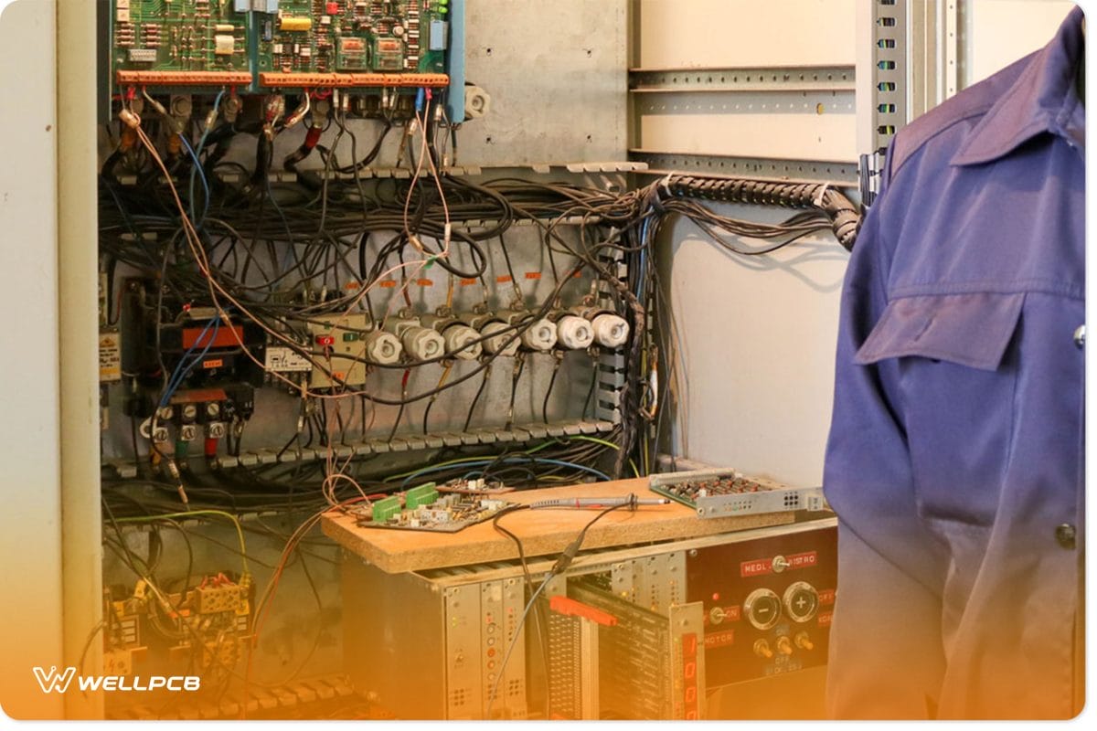 electrical panel with wires and transistorsÂ